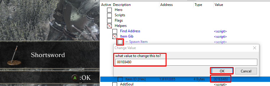 Spawning a Shortsword with Cheat Engine