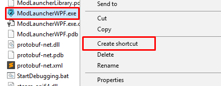 Creating a shortcut for ModLauncherWPF.exe